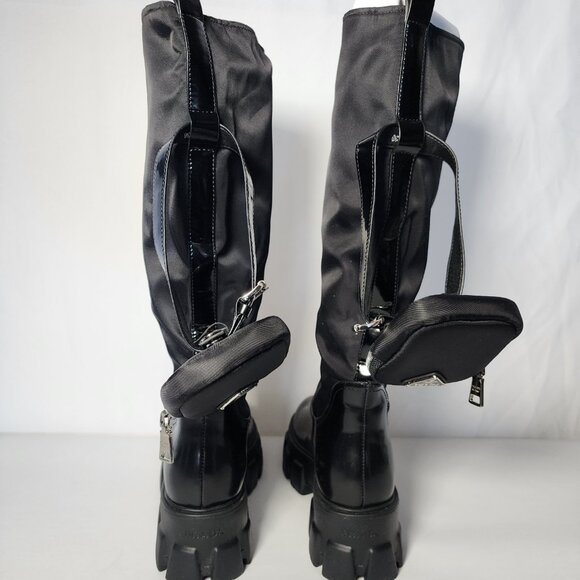 Prada Tall Leather Riding Boots - Black, Size 38, Mid-Heel Block Heel, Round Toe - Picture 4 of 16